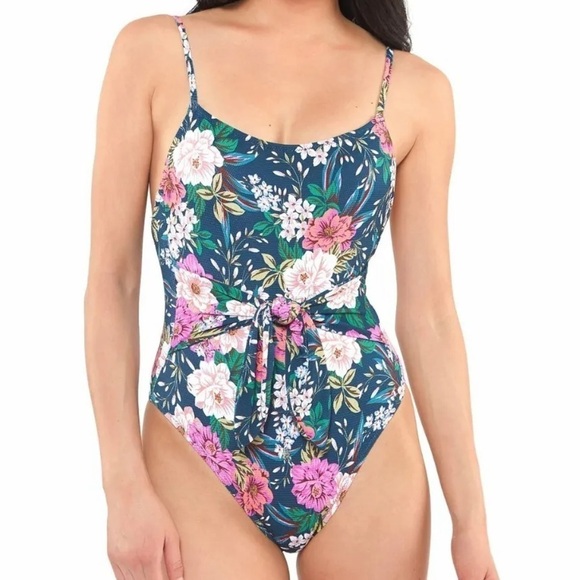 Jessica Simpson Gardenia Paradise Tie Waist Maillot One Piece Swimsuit XL NWT